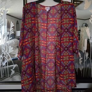 LuLaRoe Red and Blue Geometric Blouse